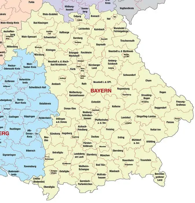 Região da Baviera Marcada no Mapa