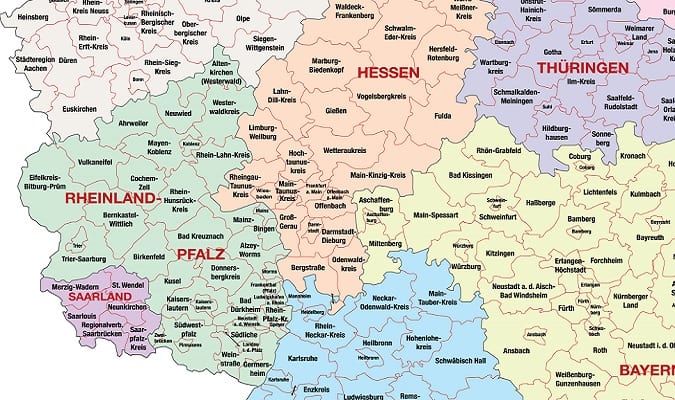 Região de Renânia-Palatinado Marcada no Mapa em Verde