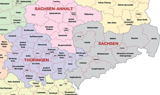 Região da Saxônia Marcada no Mapa em Cinza